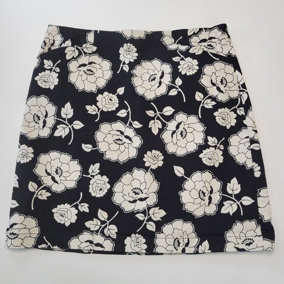 Vintage Ann Taylor Loft Black & White Floral Cotton Blend Print Skirt Size 8 Y2K - Picture 2 of 10